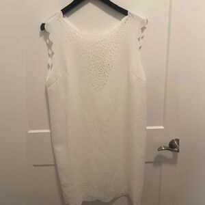 REISS white sleeveless laser cut dress with scallop detail . Size 10